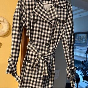 French Connection Black and White Checkered Trench Coat